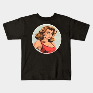 Pin up girl red lips blonde retro comic Kids T-Shirt